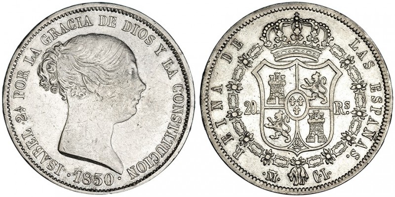 20 reales. 1850. Madrid. CL. VI-506. MBC/MBC+.