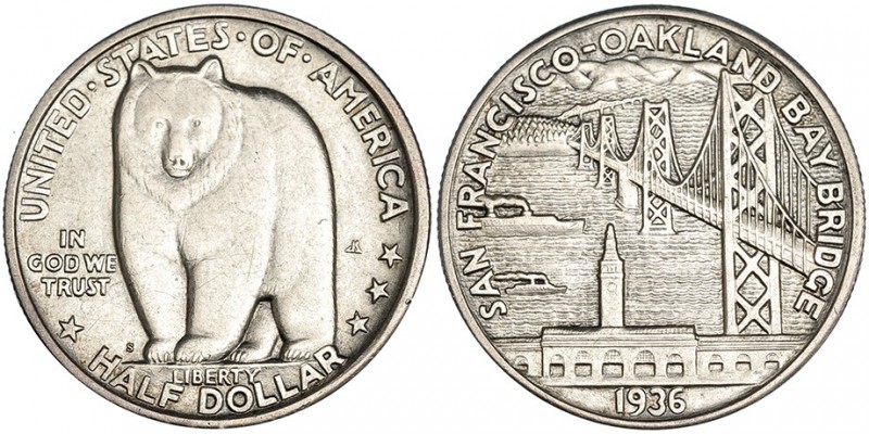 ESTADOS UNIDOS DE AMÉRICA. 1/2 Dólar. 1936. San Francisco. KM-174. Pequeñas marc...