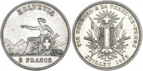 SUIZA. 5 Francos. 1863. Tiro Neuchatel. KM-S7. MBC.