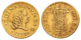 Ferdinand VI (1746-1759). 1/2 escudo. 1752. Madrid. JB. (Cal 2008-249). (Cal 2019-555). Au. 1,75 g. Golpe. Choice VF. Est...122,00.