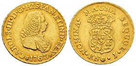 Charles III (1759-1788). 2 escudos. 1763. Popayán. J. (Cal 2008-496). (Cal 2019-1617). Au. 6,66 g. Scarce. VF. Est...400,00.