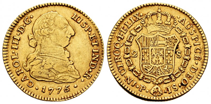 Charles III (1759-1788). 2 escudos. 1775/4. Popayán. JS. (Cal 2008-505 variante)...