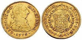 Charles III (1759-1788). 2 escudos. 1775/4. Popayán. JS. (Cal 2008-505 variante). (Cal 2019-1632). Au. 6,67 g. Scarce. VF. Est...350,00.