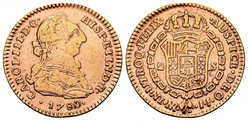Charles III (1759-1788). 2 escudos. 1780. Santa Fe de Nuevo Reino. JJ. (Cal 2008...