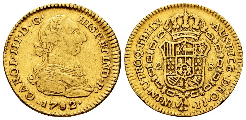 Charles III (1759-1788). 2 escudos. 1782. Santa Fe de Nuevo Reino. JJ. (Cal 2008...