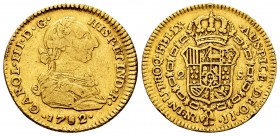Charles III (1759-1788). 2 escudos. 1782. Santa Fe de Nuevo Reino. JJ. (Cal 2008-560). (Cal 2019-1704). Au. 6,69 g. Minor nick on edge. Almost VF. Est...