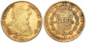 Charles III (1759-1788). 4 escudos. 1781. México. FF. (Cal 2008-338). (Cal 2019-1819). Au. 13,51 g. Ceca y ensayadores invertidos. Leves rayitas. Muy ...