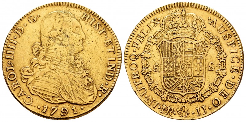 Charles IV (1788-1808). 8 escudos. 1791. Santa Fe de Nuevo Reino. JJ. (Cal 2008-...