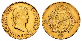 Ferdinand VII (1808-1833). 1/2 escudo. 1817. Madrid. GJ. (Cal 2008-360). (Cal 2019-1486). Au. 1,75 g. Defecto en el escudo. Almost VF. Est...100,00.