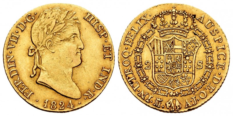 Ferdinand VII (1808-1833). 2 escudos. 1824. Madrid. AJ. (Cal 2008-221). (Cal 201...
