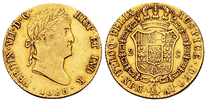 Ferdinand VII (1808-1833). 2 escudos. 1828. Madrid. AJ. (Cal 2008-225). (Cal 201...