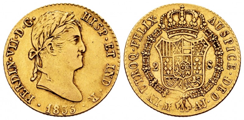 Ferdinand VII (1808-1833). 2 escudos. 1833. Madrid. AJ. (Cal 2008-230). (Cal 201...