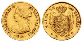 Elizabeth II (1833-1868). 2 escudos. 1865. Madrid. (Cal 2008-122). (Cal-675). Au. 1,68 g. Choice VF. Est...110,00.