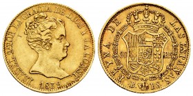 Elizabeth II (1833-1868). 80 reales. 1839. Barcelona. PS. (Cal 2008-55). (Cal 2019-704). Au. 6,72 g. Choice VF. Est...320,00.