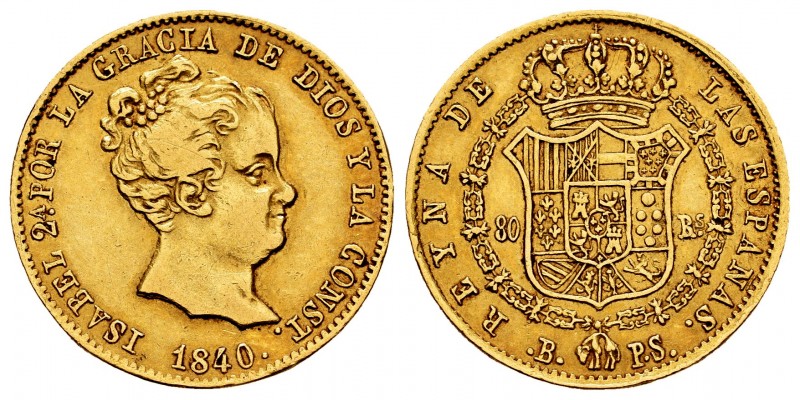 Elizabeth II (1833-1868). 80 reales. 1840. Barcelona. PS. (Cal 2008-56). (Cal 20...