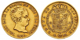 Elizabeth II (1833-1868). 80 reales. 1840. Barcelona. PS. (Cal 2008-56). (Cal 2019-705). Au. 6,71 g. VF/Choice VF. Est...300,00.
