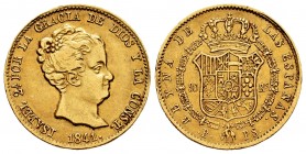 Elizabeth II (1833-1868). 80 reales. 1841. Barcelona. PS. (Cal 2008-58). (Cal 2019-707). Au. 6,73 g. Golpecitos en el canto. VF. Est...300,00.
