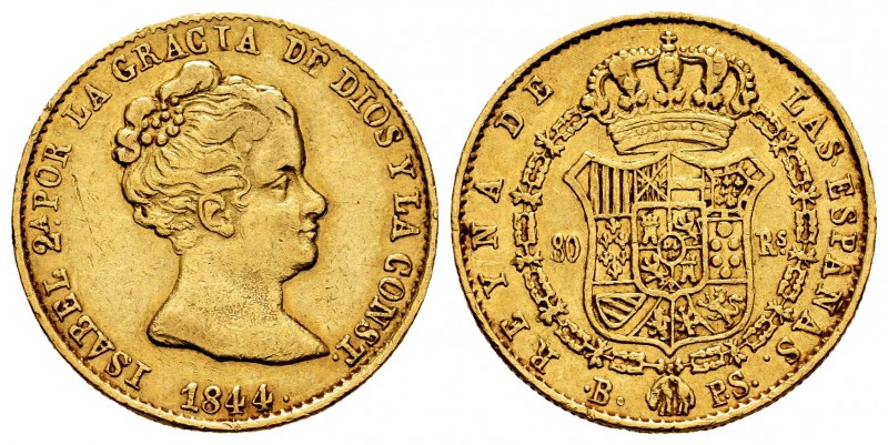 Elizabeth II (1833-1868). 80 reales. 1844. Barcelona. PS. (Cal 2008-62). (Cal 20...