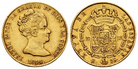 Elizabeth II (1833-1868). 80 reales. 1844. Barcelona. PS. (Cal 2008-62). (Cal 2019-711). Au. 6,71 g. VF. Est...280,00.
