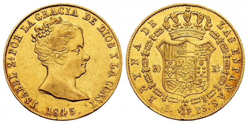 Elizabeth II (1833-1868). 80 reales. 1845. Barcelona. PS. (Cal 2008-63). (Cal 20...