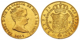 Elizabeth II (1833-1868). 80 reales. 1845. Barcelona. PS. (Cal 2008-63). (Cal 2019-713). Au. 6,71 g. Almost VF. Est...275,00.