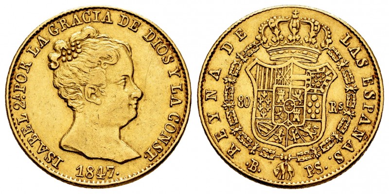 Elizabeth II (1833-1868). 80 reales. 1847. Barcelona. PS. (Cal 2008-65). (Cal 20...