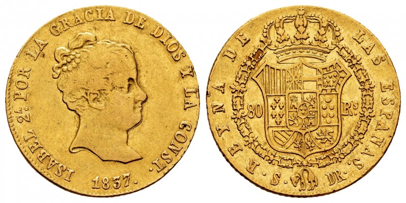 Elizabeth II (1833-1868). 80 reales. 1837. Sevilla. DR. (Cal 2008-85). (Cal 2019...