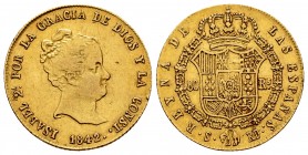 Elizabeth II (1833-1868). 80 reales. 1842/1. Sevilla. RD. (Cal 2008-91). (Cal 2019-746). Au. 6,68 g. Minor nick on edge. VF/Choice VF. Est...320,00.