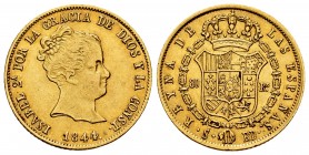 Elizabeth II (1833-1868). 80 reales. 1844/3. Sevilla. RD. (Cal 2008-94). (Cal 2019-749). Au. 6,83 g. Choice VF. Est...320,00.