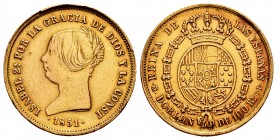 Elizabeth II (1833-1868). Doblón de 100 reales. 1851. Madrid. CL. (Cal 2008-4). (Cal 2019-758). Au. 8,16 g. This piece was used as a jewell. Scarce. V...