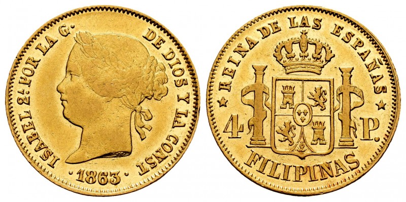 Elizabeth II (1833-1868). 4 pesos. 1863/53. Manila. (Cal 2008-127 variaante). (C...