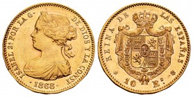 Centenary of the Peseta (1868-1931). I Republic. 10 escudos. 1868*18-73. Madrid. (Cal 2008-1). (Cal 2019-1). Au. 8,40 g. Almost XF/XF. Est...320,00.