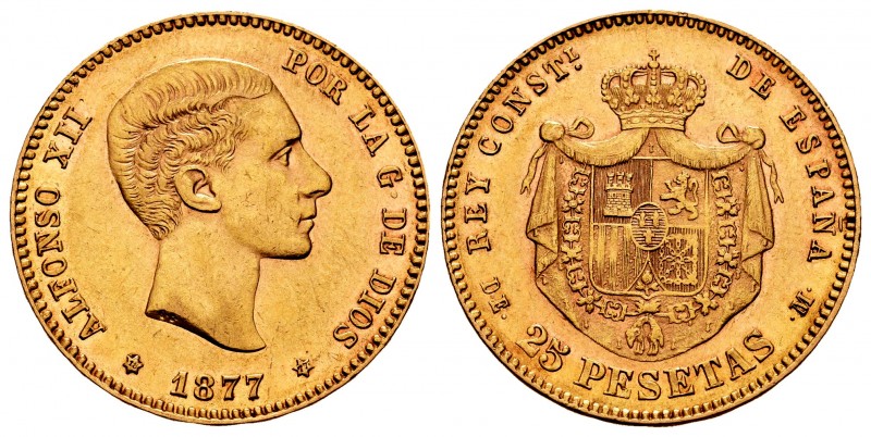 Centenary of the Peseta (1868-1931). Alfonso XII (1874-1885). 25 pesetas. 1877*1...