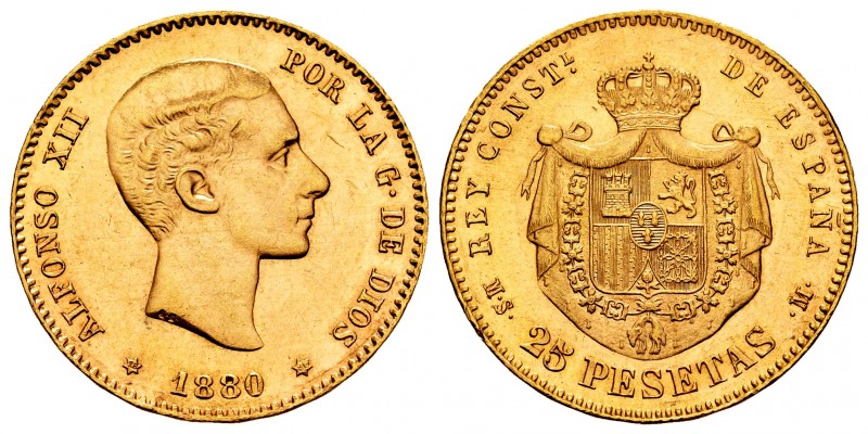 Centenary of the Peseta (1868-1931). Alfonso XII (1874-1885). 25 pesetas. 1880*1...