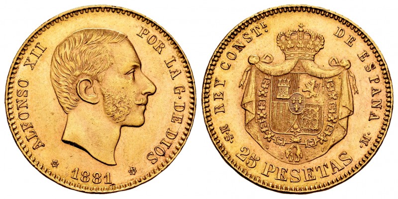 Centenary of the Peseta (1868-1931). Alfonso XII (1874-1885). 25 pesetas. 1881*1...