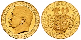 Germany. Weimar Republic. Medalla (20 marcos). 1928. (Km-3). Au. 7,05 g. Medalla de 20 marcos firmados por por Karl Goetz. Brillo original. UNC. Est.....