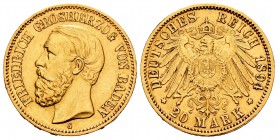 Germany. Baden. Friedrich I. 20 marcos. 1894. Stuttgart. G. (Km-270). Au. 7,94 g. Almost XF. Est...280,00.