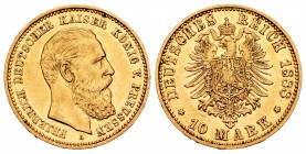 Germany. Prussia. Friedrich III. 10 marcos. 1888. Berlin. A. (Km-514). Au. 3,95 g. AU. Est...150,00.