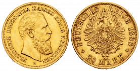 Germany. Prussia. Friedrich III. 20 marcos. 1888. Berlin. A. (Km-515). (Fr-3828). Au. 7,97 g. XF. Est...280,00.