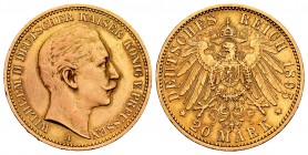 Germany. Prussia. Wilhelm II. 20 marcos. 1895. Berlin. A. (Km-521). Au. 7,94 g. Cleaned. Choice VF. Est...280,00.