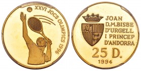 Andorra. 25 diners. 1994. (Km-96). Au. 7,76 g. Encapsulada por PCGS como PR67 DCAM. Est...300,00.