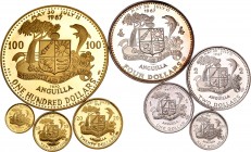 Anguillla. British Territory. (Km-PS4). Serie completa de 8 valores de 1970, en plata 1/2, 1, 2 y 4 dollar y en oro 5, 10, 20 y 100 dollar. Scarce. PR...