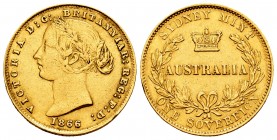 Australia. Victoria Queen. 1 sovereign. 1866. Sidney. (Km-4). Au. 7,96 g. This piece was used as a jewell. Choice VF. Est...280,00.