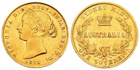 Australia. Victoria Queen. 1 sovereign. 1870. Sidney. (Km-4). Au. 7,93 g. Minor nick on edge. Choice VF. Est...280,00.