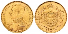 Belgium. Albert I. 20 francos. 1914. (Km-79). Au. 6,44 g. Almost UNC. Est...230,00.