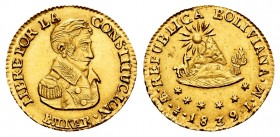 Bolivia. 1/2 escudo. 1839. Potosí. LM. (Km-100). Au. 1,68 g. Scarce in this condition. AU. Est...250,00.