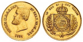 Brazil. Petrus II. 5000 reis. 1854. (Km-470). Au. 4,50 g. XF. Est...160,00.