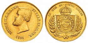 Brazil. Petrus II. 5000 reis. 1855. (Km-470). Au. 4,47 g. XF. Est...150,00.