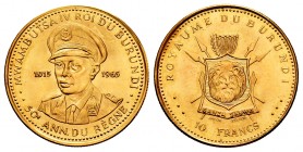 Burundi. Mwambutsa IV. 10 francos. 1965. (Km-7). Au. 3,00 g. Hairlines. PR. Est...100,00.