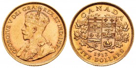Canada. George V. 5 dollars. 1912. (Km-26). Au. 8,33 g. Scarce. Almost UNC. Est...300,00.